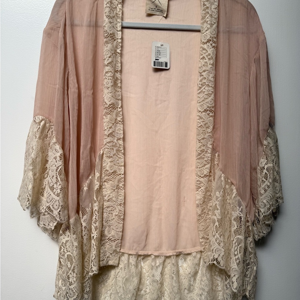 Elegant Lace Trim Kimono Robe